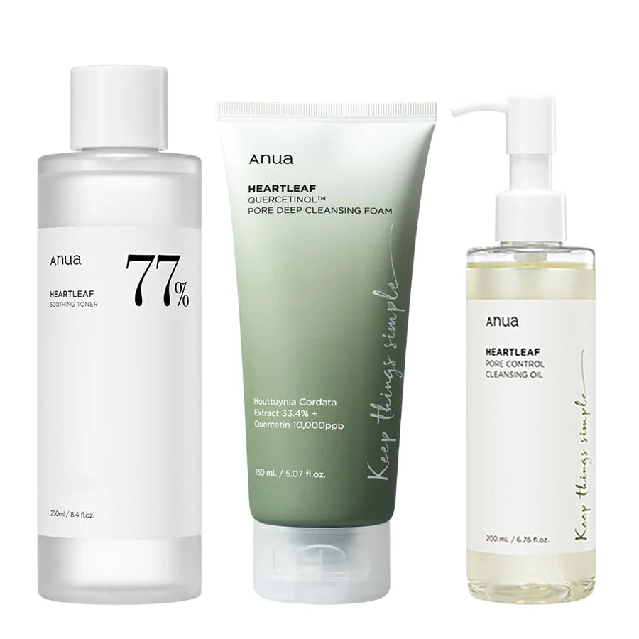 Anua HeartLeaf 77 Toner, Pore Cleansing Oil, Deep Cleansing Foaming Cleanser, Moisturizing and Improving Skin, Korean Skincare