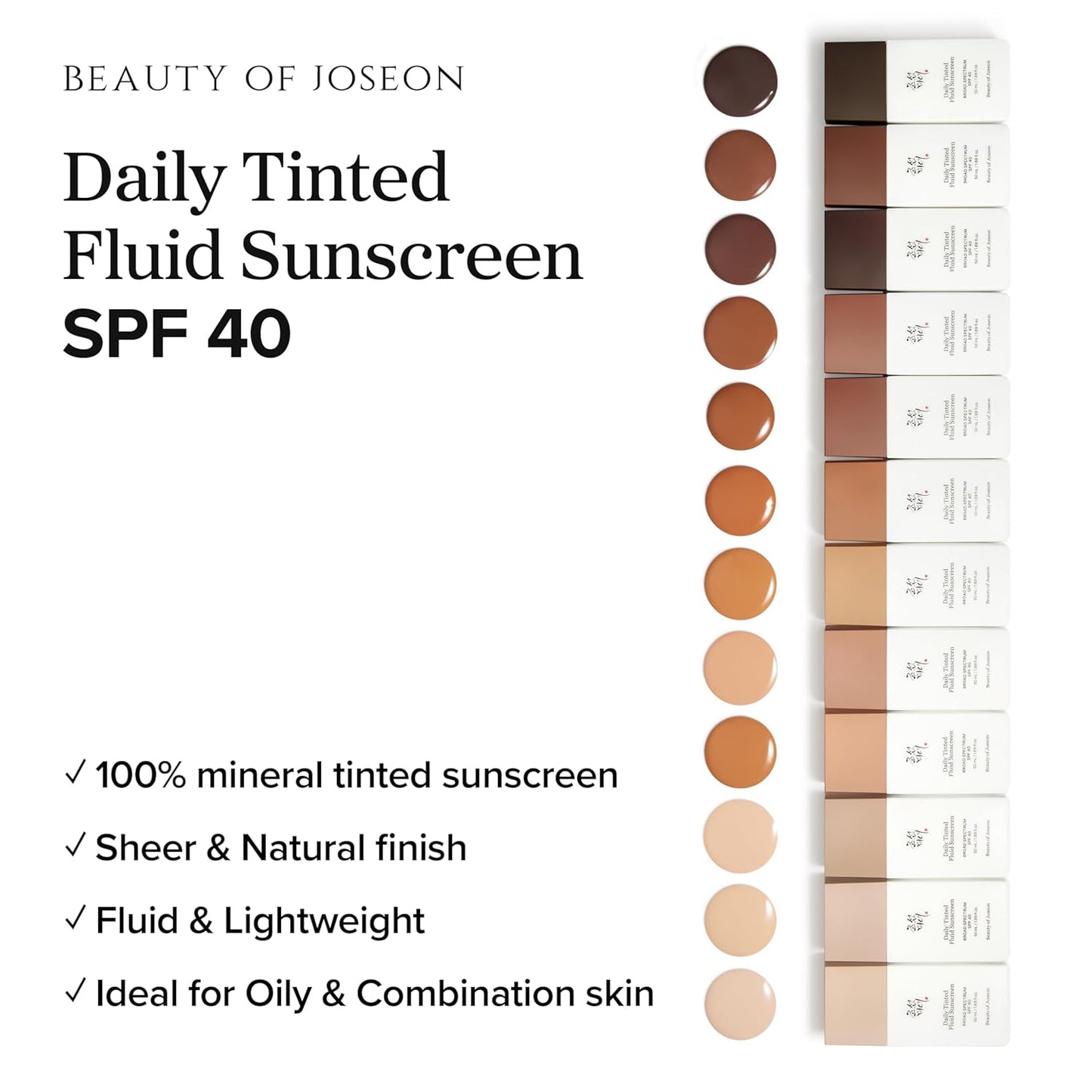 Daily Tinted Fluid Sunscreen 12 Shades for Face Moisturizing Broad Spectrum SPF 40 Korean Skincare 50Ml, 1.69 Fl.Oz #LP100