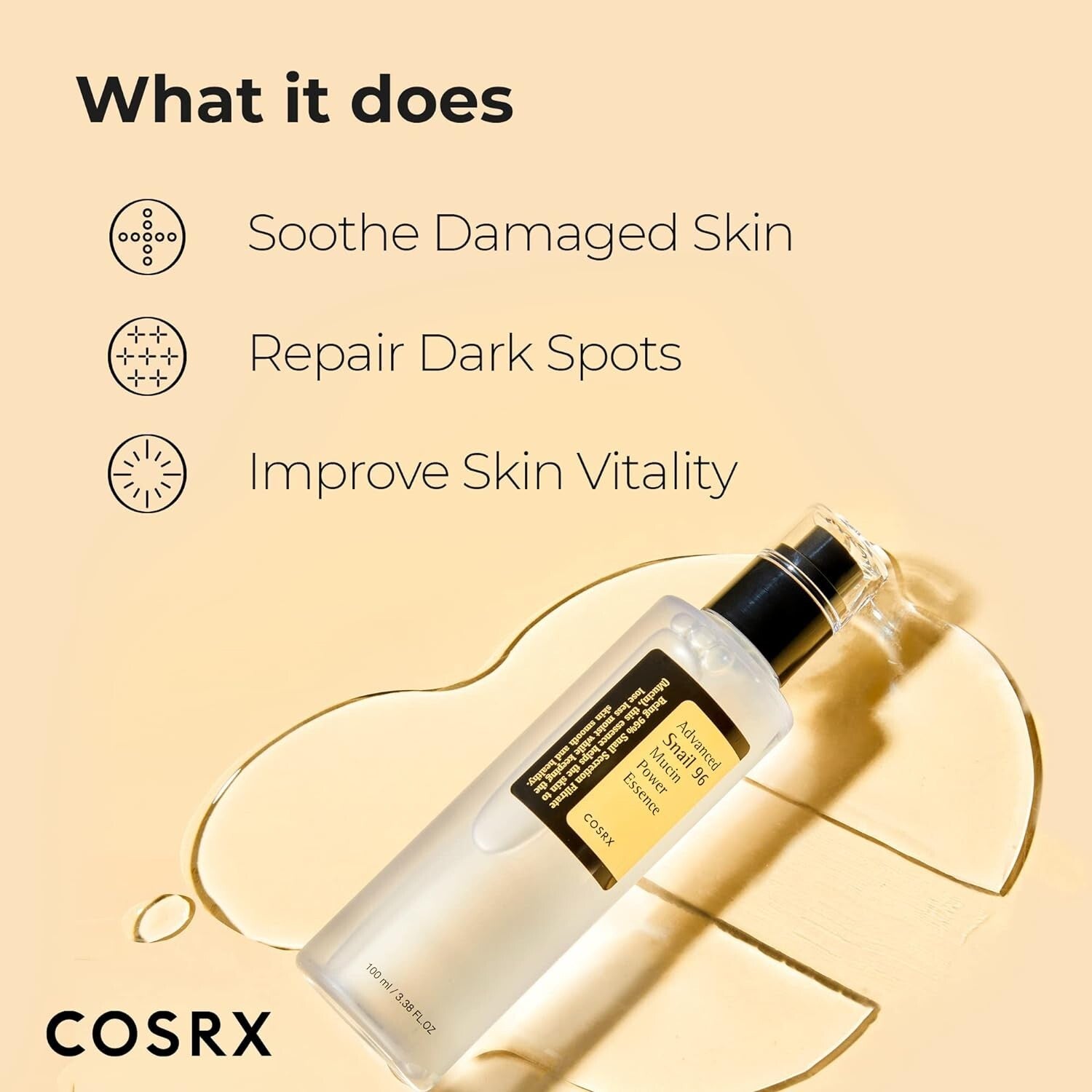 COSRX Snail Mucin 96% Power Repairing Essence 3.38 Fl.Oz 100 ML, Hydrating Serum