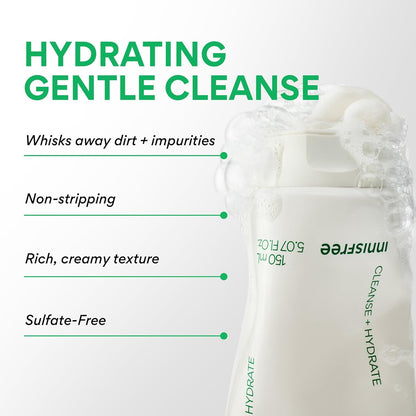 Green Tea Amino Acid Cleansing Foam, Sulfate-Free Hydrating Korean Face Wash, Gentle Lather, Ph-Balanced Skincare