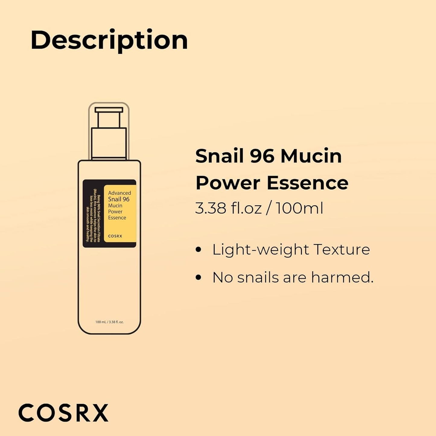 COSRX Snail Mucin 96% Power Repairing Essence 3.38 Fl.Oz 100 ML, Hydrating Serum