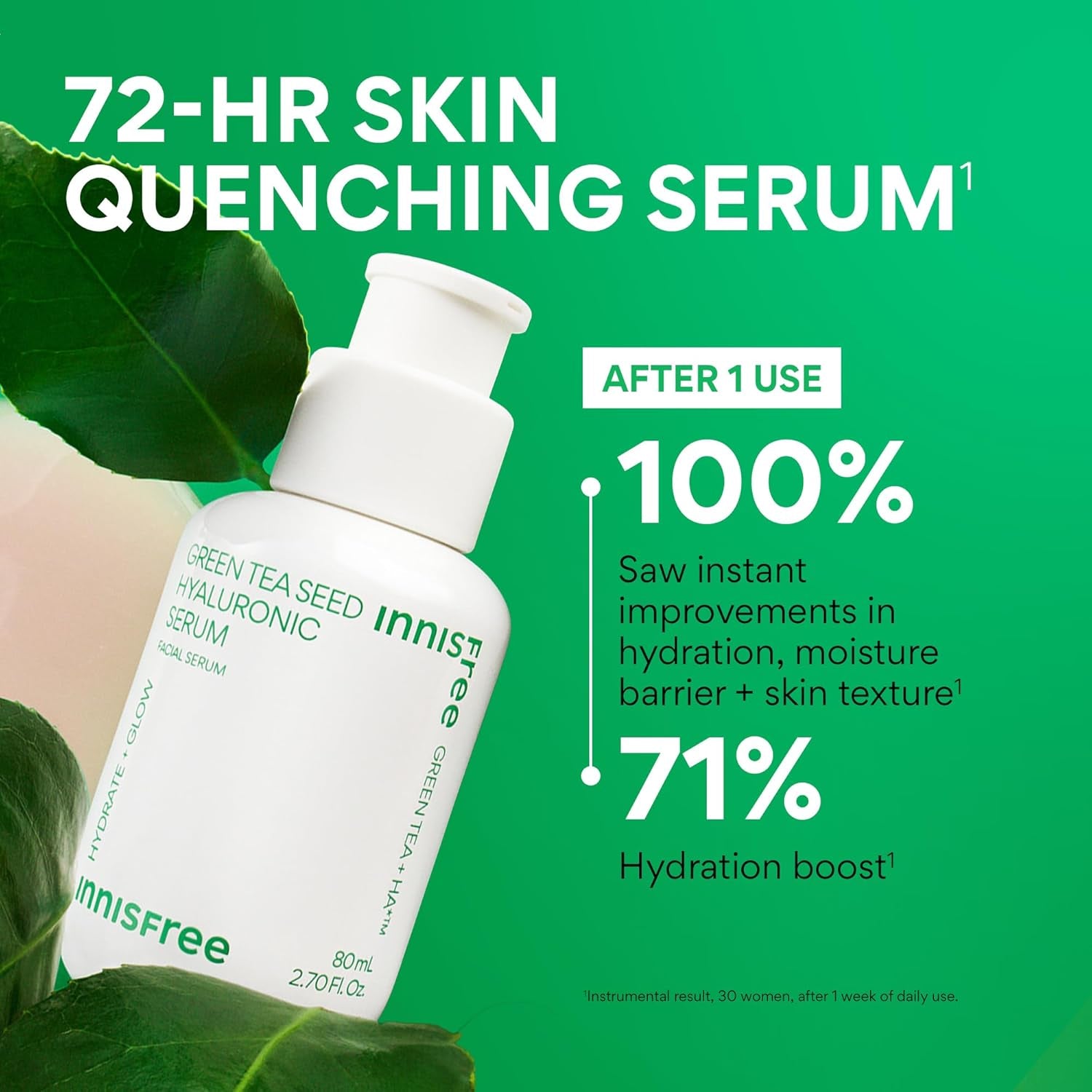 Innisfree Green Tea Seed Hydrating Serum with Hyaluronic Acid & Niacinamide, Korean Face Serum for Glow