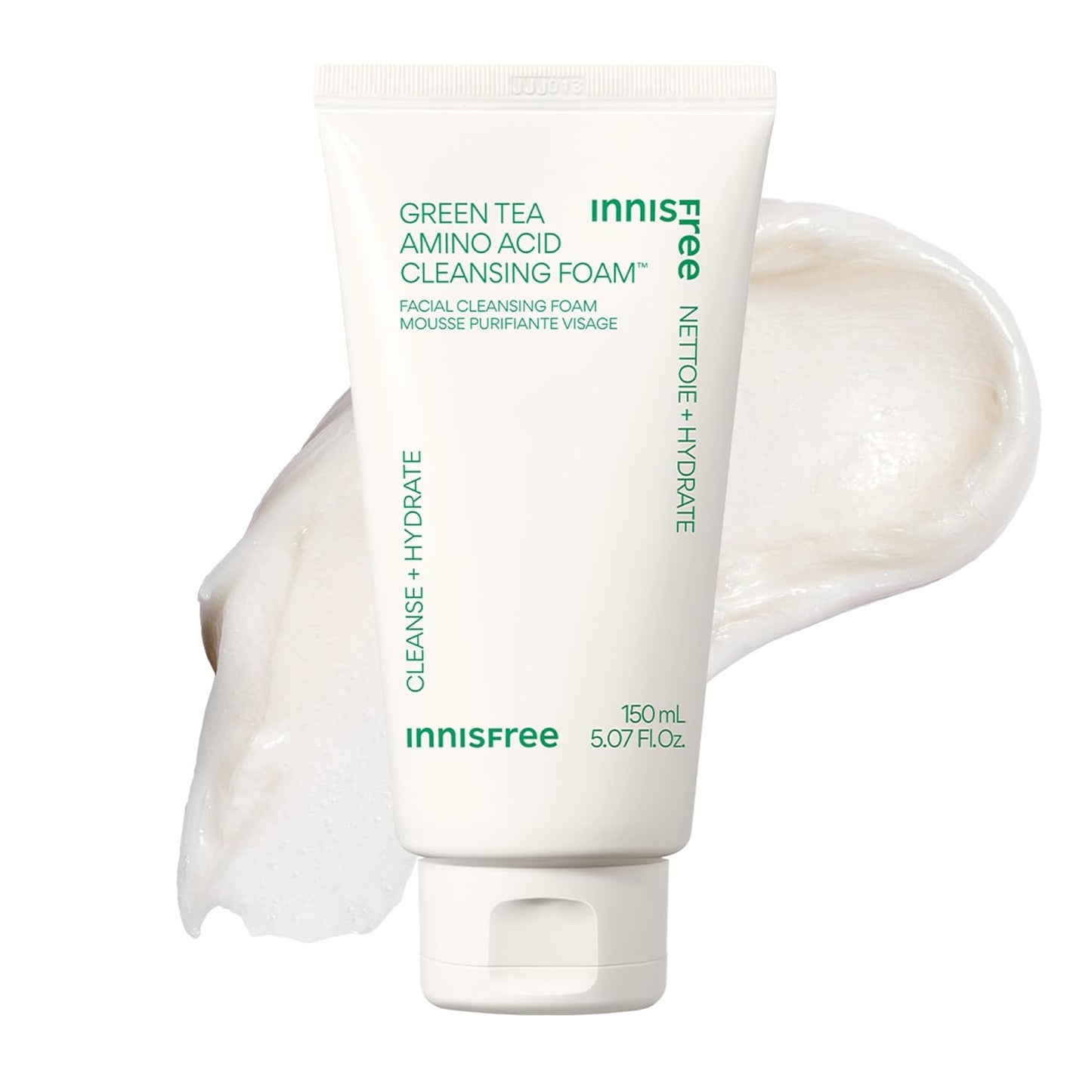 Green Tea Amino Acid Cleansing Foam, Sulfate-Free Hydrating Korean Face Wash, Gentle Lather, Ph-Balanced Skincare