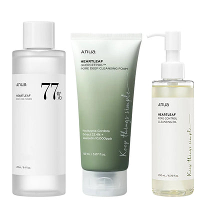 Anua HeartLeaf 77 Toner, Pore Cleansing Oil, Deep Cleansing Foaming Cleanser, Moisturizing and Improving Skin, Korean Skincare