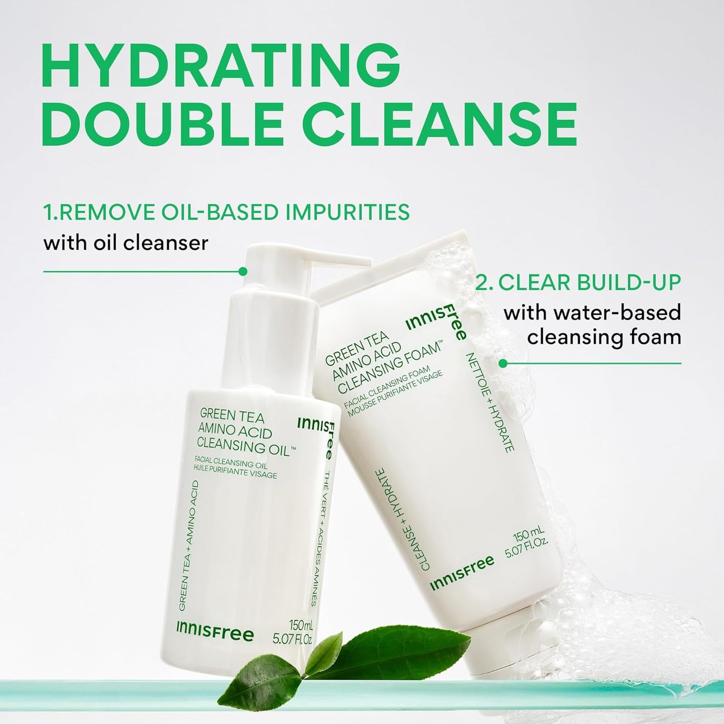 Green Tea Amino Acid Cleansing Foam, Sulfate-Free Hydrating Korean Face Wash, Gentle Lather, Ph-Balanced Skincare