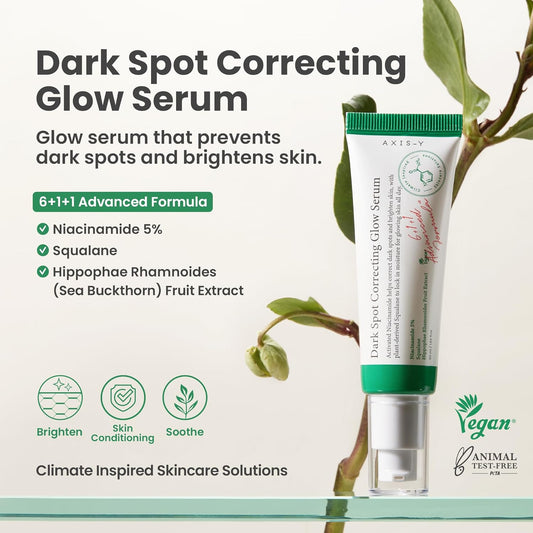 Dark Spot Correcting Glow Serum - 5% Niacinamide Dark Spot Remover for Face - Vegan Korean Skin Care Niacinamide Serum for All Skin Types - 1.69 Fl. Oz.