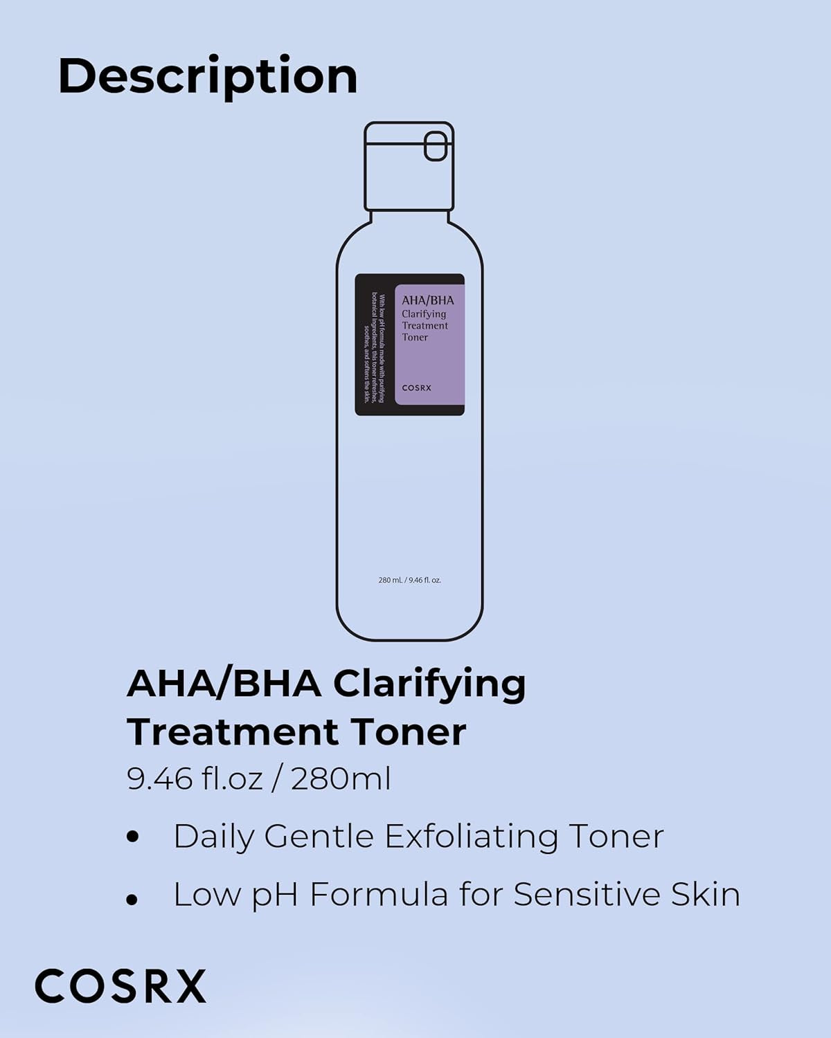 AHA/BHA Treatment Toner, Facial Exfoliating Spray for Whiteheads, Pores, and Uneven Skin, 9.46 Fl.Oz/ 280Ml, Not Tested on Animals, No Parabens, No Sulfates, Korean Skin Care