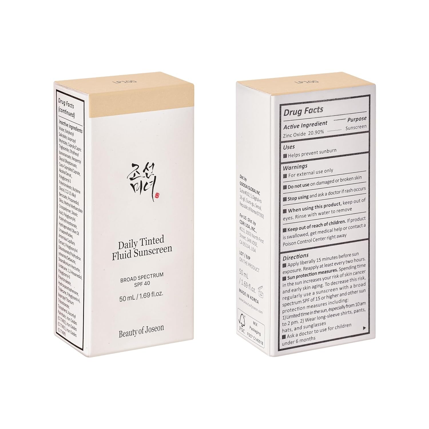 Daily Tinted Fluid Sunscreen 12 Shades for Face Moisturizing Broad Spectrum SPF 40 Korean Skincare 50Ml, 1.69 Fl.Oz #LP100