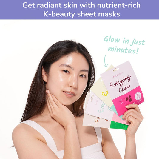 K Beauty Face Mask Skin Care - EVERYDAY 8 COLLECTION Sheet Mask Set | Natural Premium Korean Face Mask for All Skin Types - No Sulfates No Parabens (8 Pc)
